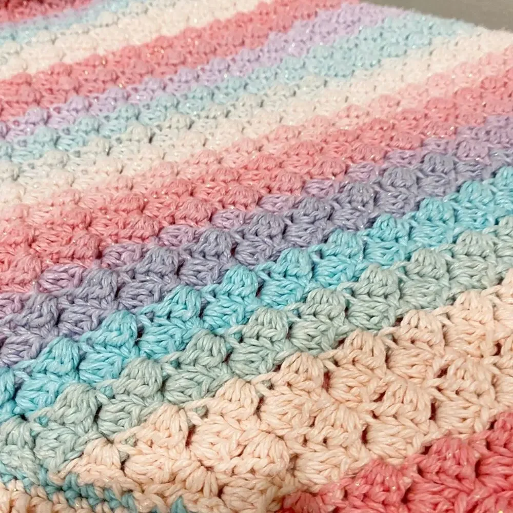 Vintage Handmade Pink Rainbow Baby Blanket 3’ x 4’ throw blanket